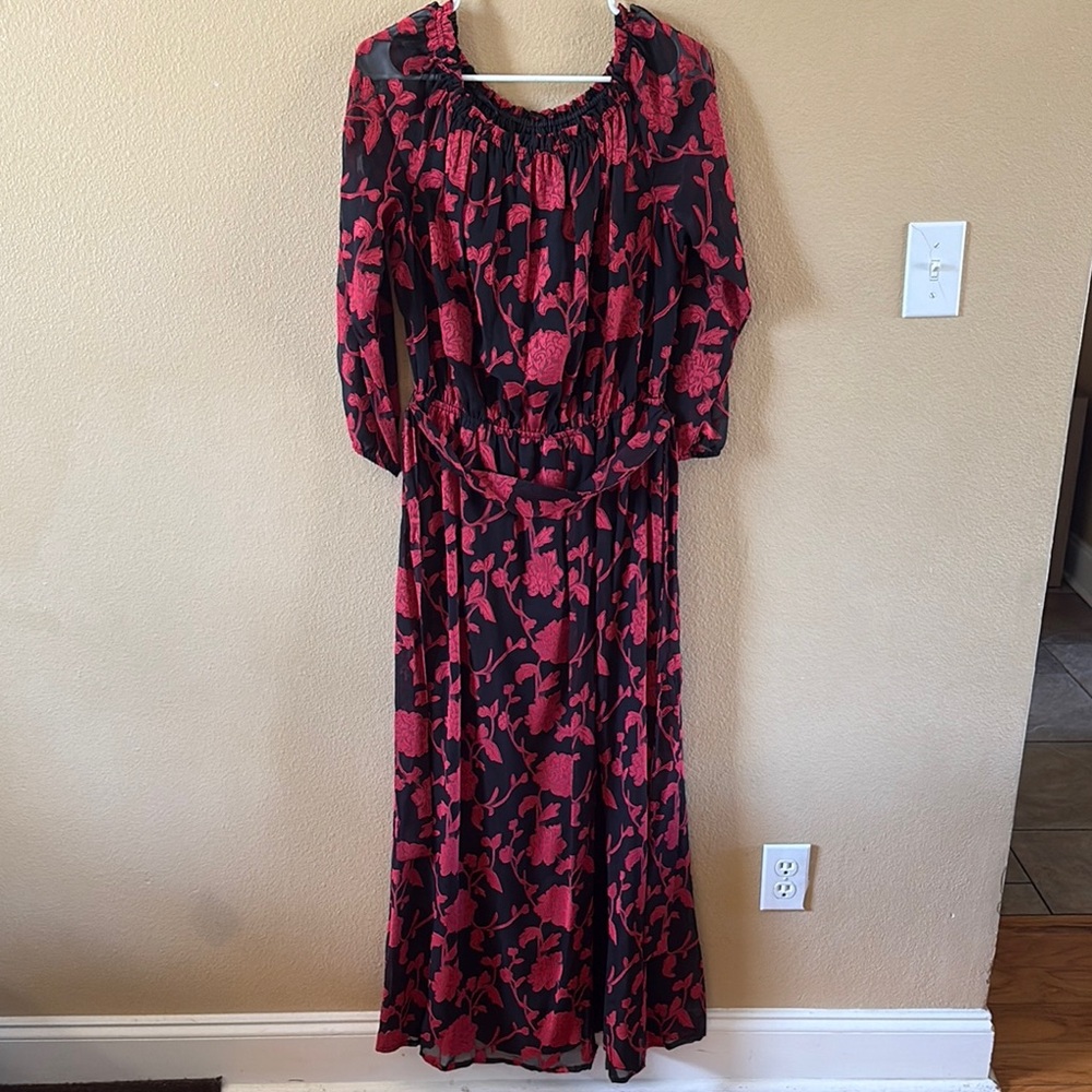 INC International Concepts Red and Black Bishop Sleeve Sundress